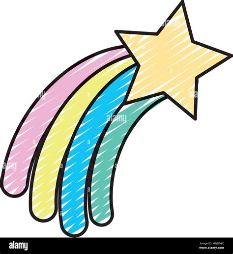 Doodle Shooting Star With Rainbow Style In The Sky Stock Vector Image