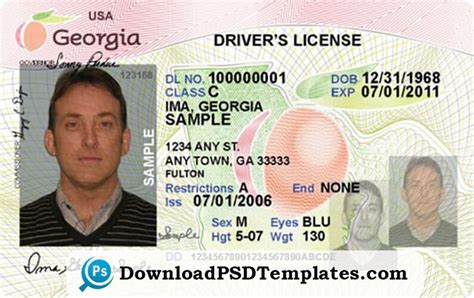 Georgia Drivers License Editable Psd Template Download Georgia