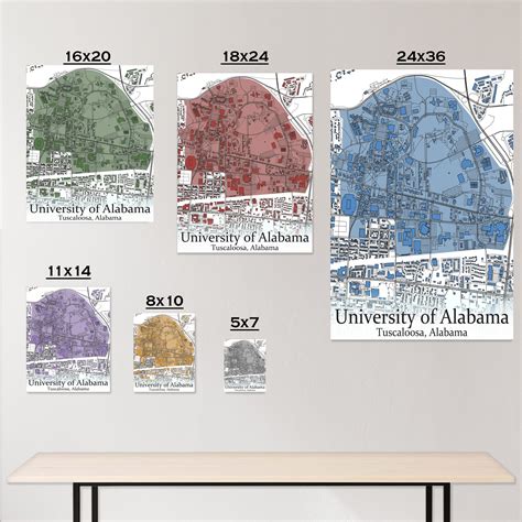 Colored Campus Map Of University Of Alabama And All Its Roads Etsy