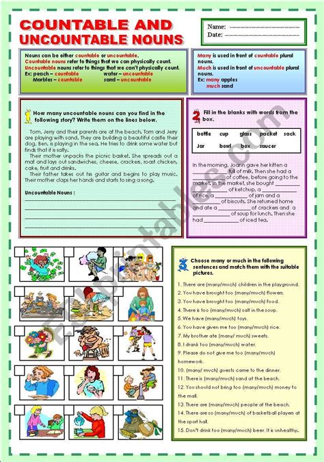 Countable And Uncountable Nouns Esl Worksheet By Ayrin