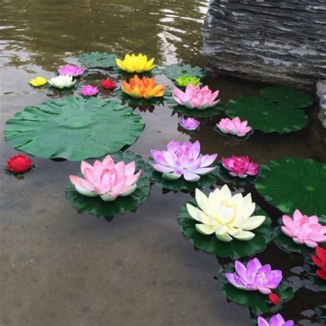 1pcs 10cm real touch artificial lotus flower foam lotus flowers water lily floating pool plants