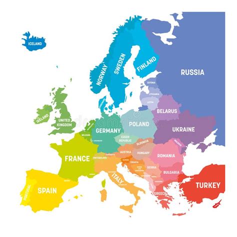 Map Of Europe In Colors Of Rainbow Spectrum With European Countries