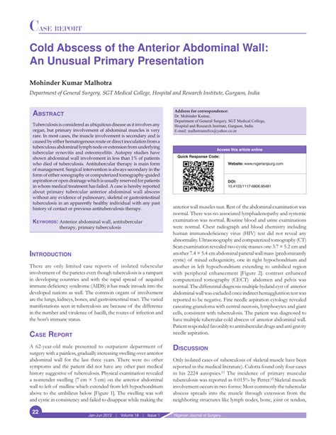 pdf cold abscess of the anterior abdominal wall an unusual primary presentation