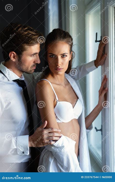 Beautiful Couple In Love Hugging And Kissing During Foreplay Stock Photo Image Of Passion