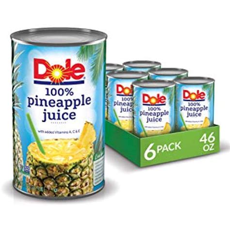 Dole 100 Juice Pineapple 46 Ounce Cans Pack Of 6