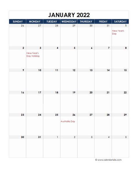 2022 Australia Calendar Spreadsheet Template Free Printable Templates
