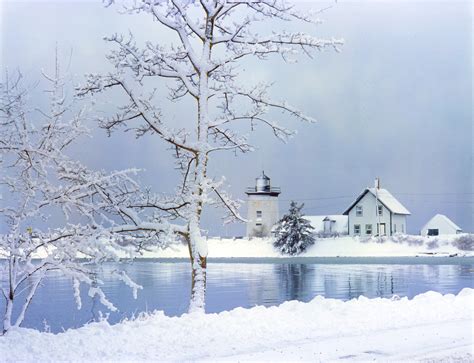 Grindle Point Lighthouse With Snowy Tree Seven Knots Gallery