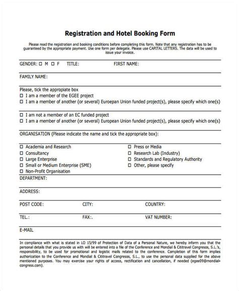 Free 12 Hotel Registration Forms In Pdf Ms Word