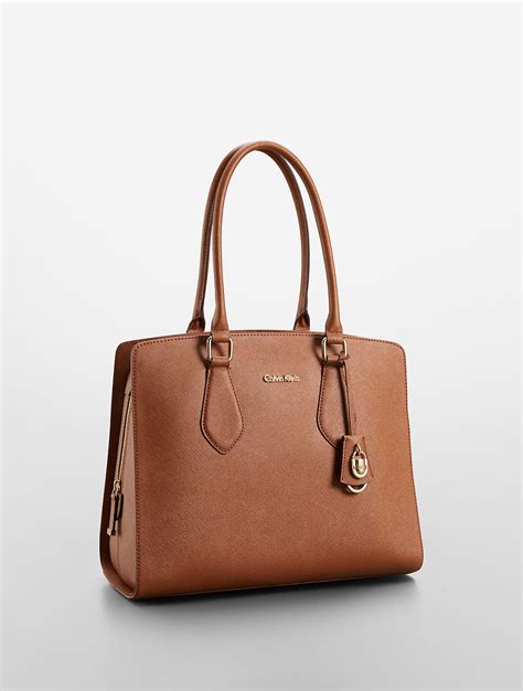 Lyst Calvin Klein Modena Saffiano Leather Tote Bag In Brown