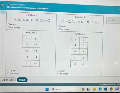 Solved Functions And Lines Identifying Linear Functions Given Ordered Pairs Explanation Check