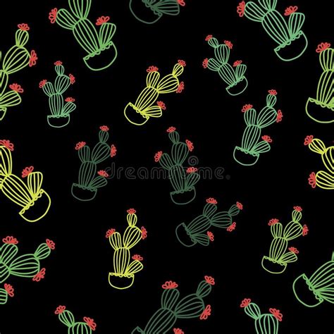 Cactus Seamless Pattern Black Background Stock Vector Illustration Of