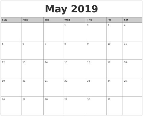 2019 Calendar Template Word
