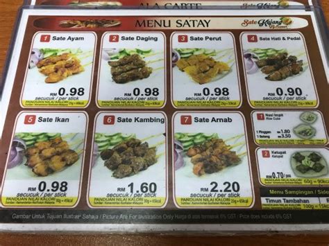 Beef tripes is at 9 o'clock, chicken at 6 while fish at 12. Stick menu - Picture of Sate Kajang Haji Samuri, Kajang ...