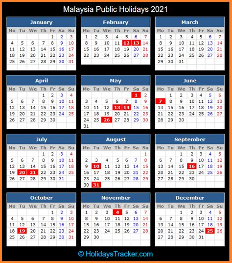 2021 Calendar With Malaysia Public Holidays In 2021 2021 Calendar