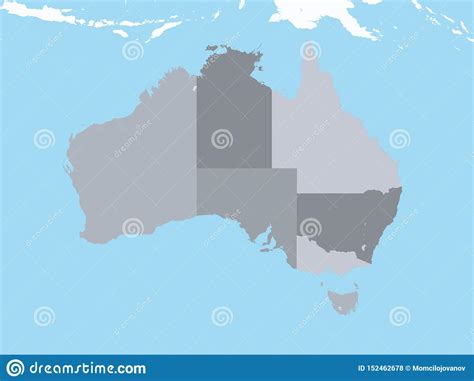 Grey Map Of States And Territories Of Australia With Surrounding
