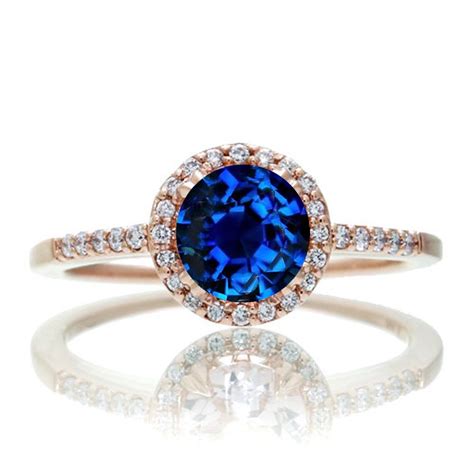 Carat Round Classic Sapphire And Diamond Vintage Engagement Ring On K Rose Gold JeenJewels