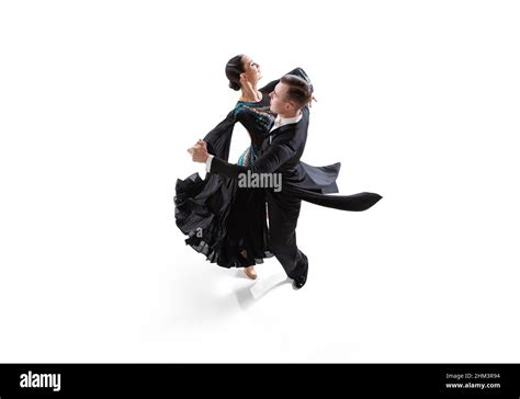 Viennese Waltz Young Graceful Artistic Couple Man And Woman Dancing