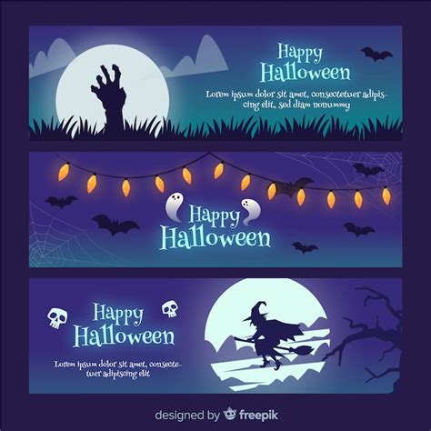 Free Vector Creepy Halloween Banners With Flat Design