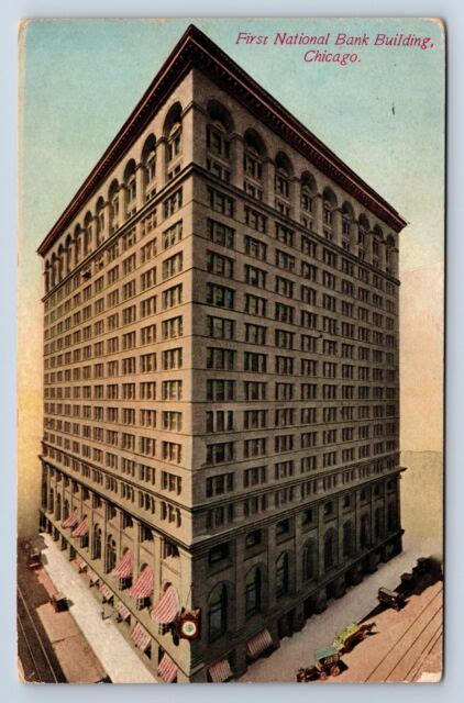 Vintage Postcard First National Bank Building Chicago Ill Cars 1910 A10
