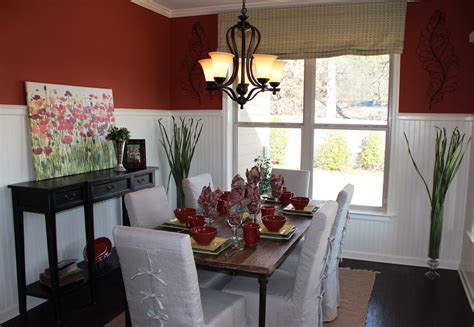 It's full of character and a little more formal than tongue and groove. Red dining room with paneling, once again, balanced with ...