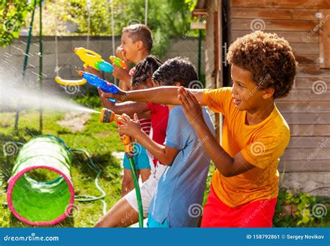 Kids By The Water Slides Royalty Free Stock Photography Cartoondealer