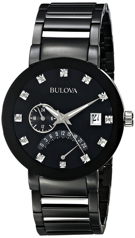 Bulova Mens 98d109 Diamond Accented Black Dial Bracelet Watch Ebay