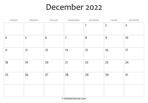December 2022 Calendar Templates