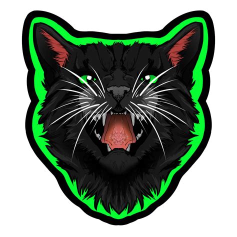 Stylised Cat Meowing Black Cat Green Eyes Ed Sticker By