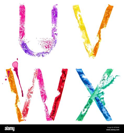 Colorful Paint Splash Alphabet Letters U V W X Stock Illustration