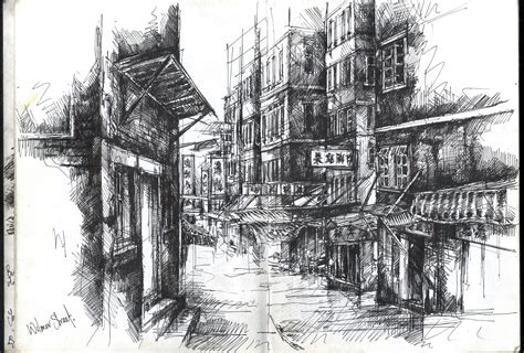 Sketchbook Drawing With Fine Line Pen From Mid Levels In Hong Kong Ian