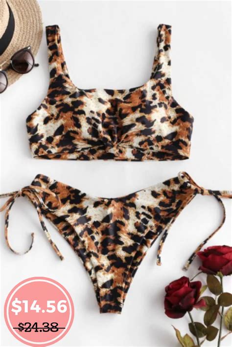 Knot Cinched Leopard Bikini Swimsuit Leopard