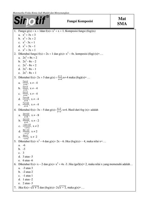 SOLUTION Latihan Soal Fungsi Komposisi Kelas 10 Studypool
