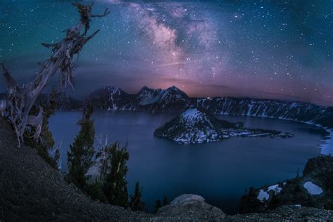The Milky Way Over Crater Lake At 1 In The Morning Oc 3000x2000