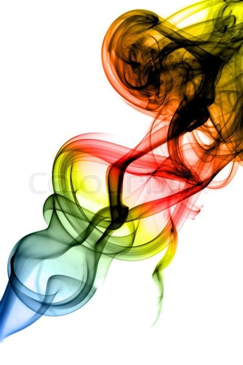 Colored Abstract Smoke Swirls On White Stock Photo