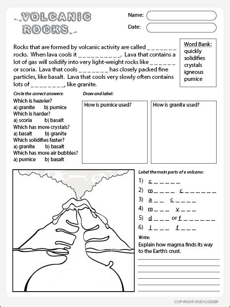Volcanic Rocks Worksheet Studyladder Interactive Learning Games