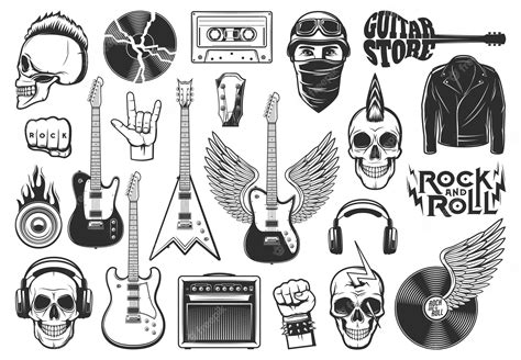 Premium Vector Rock Music Symbols Musical Instruments Icons Set