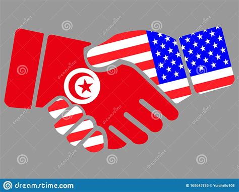 Tunisia And Usa Flags Handshake Vector Stock Vector Illustration Of