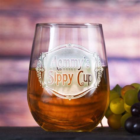 Mommy S Sippy Cup Engraved Stemless Wine Glass 2 Personalized Wine Glass Glass Ts