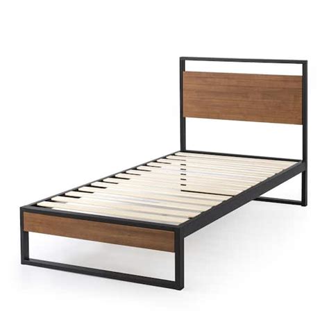 Zinus Suzanne Chestnut Brown Metal And Wood Twin Platform Bed Frame