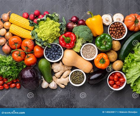 Healthy Eating Ingredients Fresh Vegetables Fruits And Superfood