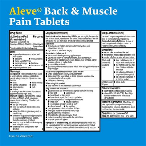 Aleve Back And Muscle Pain Relief Naproxen Sodium Tablets 250 Count 250
