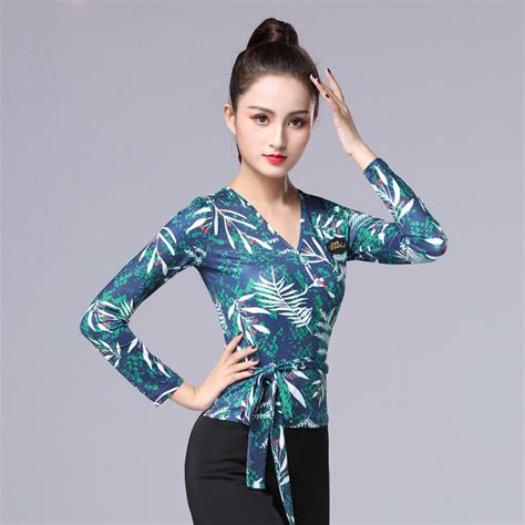 New Latin Dance Tops Sexy V Collar Printing Female Adult Fashion Dance Costume For Women