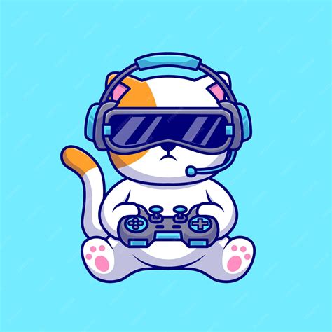 Premium Vector Cute Cat Gamer Playing Game With Joystick And