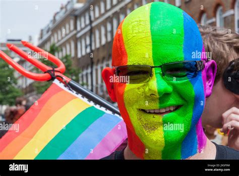 England London The Annual Gay Pride Parade Man With Face Painted In