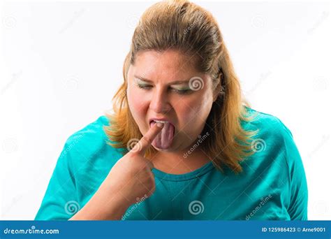 Woman Touching Her Tongue With Finger Stock Image Image Of Adult Caucasian 125986423