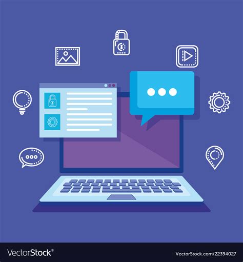 Laptop With Social Media Icons Royalty Free Vector Image