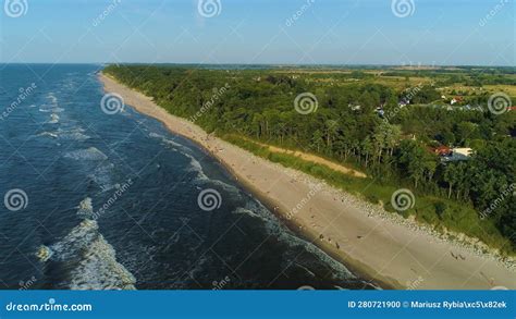 Panorama Beach Baltic Sea Rewal Plaza Morze Baltyckie Aerial View Poland Stock Footage Video