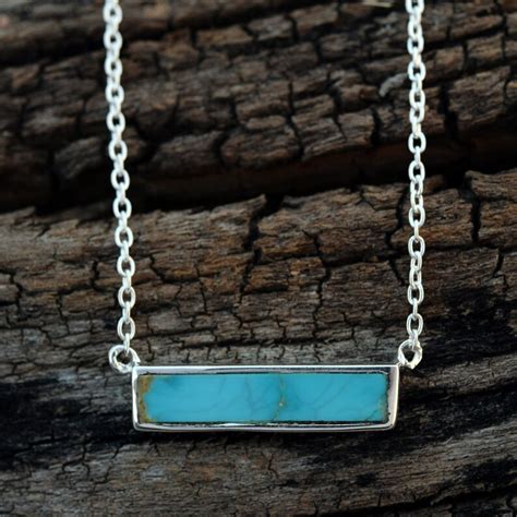 Turquoise Bar Necklace Delicate Turquoise 925 Silver Necklace Etsy