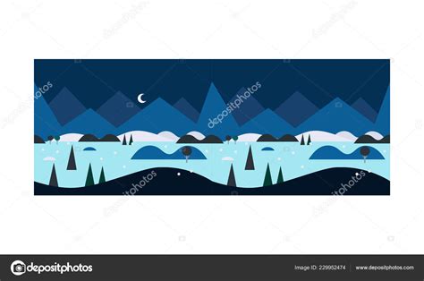 Beautiful Winter Landscape At Night Snowy Nature Background Vector