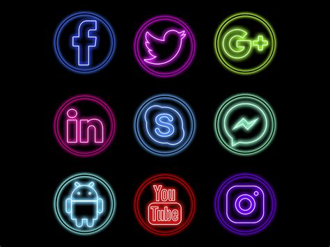 Neon Style Social Media Icons UpLabs